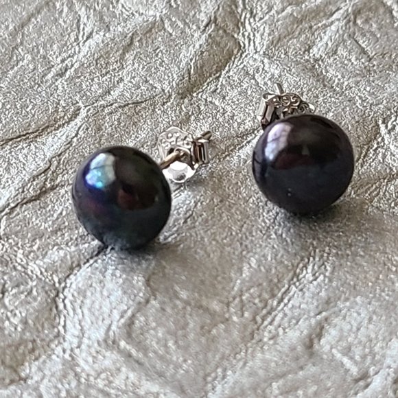 Black Freshwater Pearl Earrings-Stud earrings - Picture 3 of 8